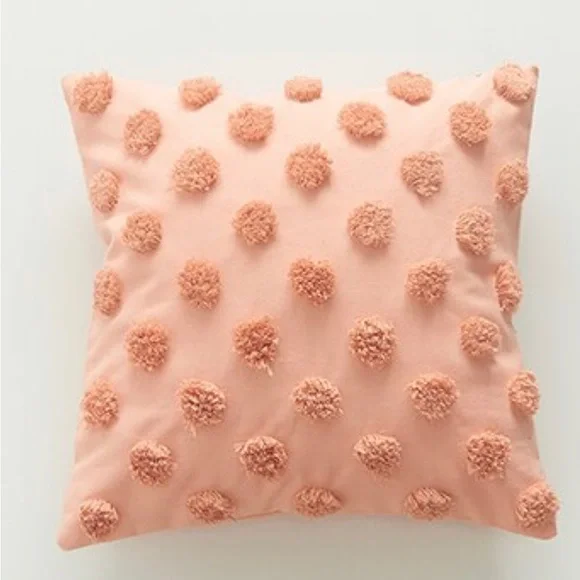 Luxury Home | Boho Chic Blush Pink Tufted Polka Dot Throw Pillow Cover - Picture 2 of 9